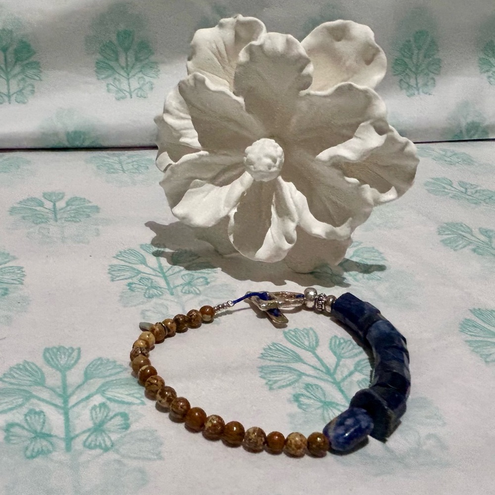 NST Studio- Lapis Lazuli-Jasper Beads Unisex Bracelet with a Silver Toggle Clasp